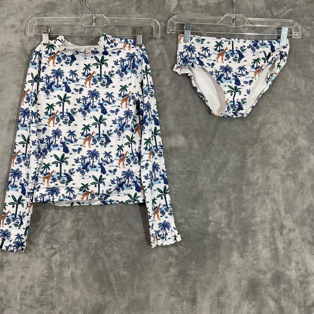 Janie and Jack Safari Toile Ruffle Rash Guard Swim Set girls size 10 swim ,surf,